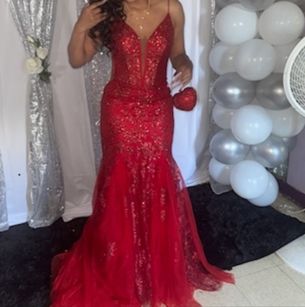 Glamorous Scarlet Sequin Prom Dress